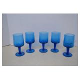 Lot Vintage Empoli Hand Blown Royal Blue 5 Glasses