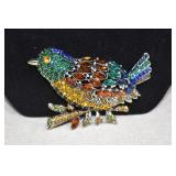 Large 4' Colorful Rhinestone Bird Brooch