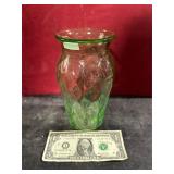 URANIUM GLASS DIAMOND PATTERN VASE