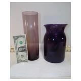 **2 PURPLE GLASS VASES
