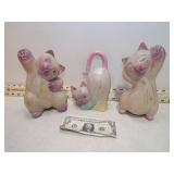 3 WOODEN CAT STATUES