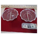 *2 FENTON OPALESCENT DIVIDED BOWLS GLOWS