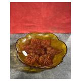 AMBER GLASS FLOWER PETAL TRINKET DISH