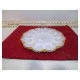 ANCHOR HOCKING MILKGLASS EGG PLATE GOLD RIMMED