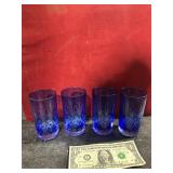 **4 VTG BOHEMIAN CZECH COBALT CRYSTAL TUMBLERS