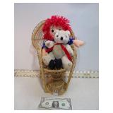 RAGGEDY ANN & BEAR ON MINI PEACOCK CHAIR