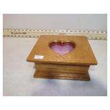 WOODEN TRINKET BOX W/HEART SHAPED CUT OUT