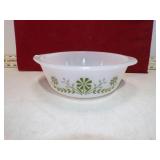 *GLASBAKE GREEN DAISY CASSEROLE BOWL