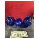 *3 ROUND COBALT BLUE VASES