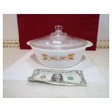 **FIREKING WHEAT PATTERN CASSEROLE W/LID