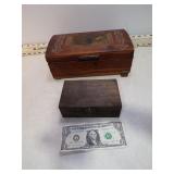 2 VINT JEWELRY BOXES W/CONTENTS 1 MISSING LEG