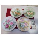 *4 VINT LEFTON HAND PAINTED FLOWER DESIGN PLATES