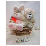 BUNNY & BEAR ON WICKER CHAIR