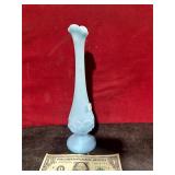 *FENTON BLUE SATIN BUD VASE LILLY PATTERN