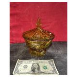 *AMBER GLASS COVERED CANDY DISH GLOWS