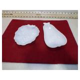*2 MILKGLASS FRUIT DECORATED TRAYS