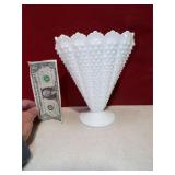 *VINT MILKGLASS HOBNAIL FAN VASE