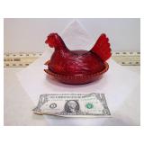 *VINT RUBY RED HEN ON THE NEST