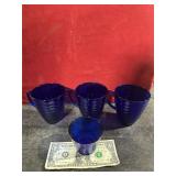 *3 COBALT BLUE MUGS & DISH