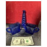 *COBALT BLUE CREAM SUGAR & BUD VASE