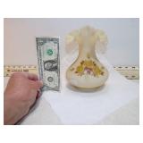 FENTON HAND PAINTED RUFFLED EDGE VASE SIGNED