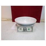 WHITE, GREEN & BLUE STRIPED STONEWARE BOWL