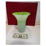 **GREEN STRIPED HAND-BLOWN VASE