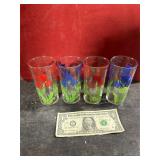 **4 HAZEL ATLAS SWANKY SWIGS TULIP TUMBLERS
