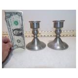 2 PEWTER CANDLE STICKS WEIGHTED