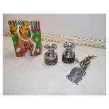 NORWEGIAN PEWTER CANDLE STICKS & ORNAMENT