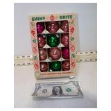 **12 SMALL SHINY BRITE ORNAMENTS IN ORIG BOX GLOW