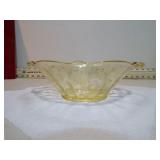 YELLOW DEPRESSION GLASS ETCHED BOWL