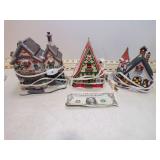 **3 LIGHTED VILLAGE HOUSES & ACCESSORIES