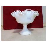 **FENTON MILKGLASS SILVER CREST RUFFLED CANDY DISH