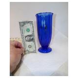 *COBALT BLUE RIBBED ART DECO VASE