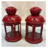Two metal IKEA candle lanterns