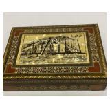 Decorative inlaid wood lined jewelry box