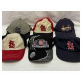 Six St. Louis Cardinals ball caps