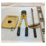 Torque wrench, bolt cutter, 100 foot tape, etc