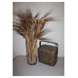 Vintage Wicker Basket 13 x 10 x 8 & Glass Vase