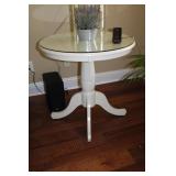 White Round  Side Table with Protective Glass