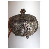 Footed Wrought Iron Wire Basket with Top &  Décor