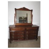 Edwardian Pulaski  8 Drawer Dresser & Mirror