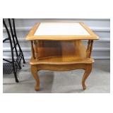 Vintage Tiered Side Table Marble Top 24 x 23