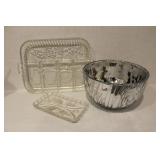 Crystal Trays. Silver Glass Bowl