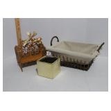 Mixed Lot Wood Basket,Metal Container, Wicker