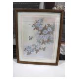 Signed Floral & ButterFiles  Artwork 17 1/2 x 21 1