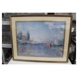 Signed Framed Boat Artwork 31 x 38
