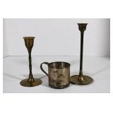 Brass Candle Holders 5 1/2 to 7 & Cup 2"