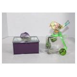 Crystal  Storage Box 3 x 4"  & Perfume Bottle 6 1/